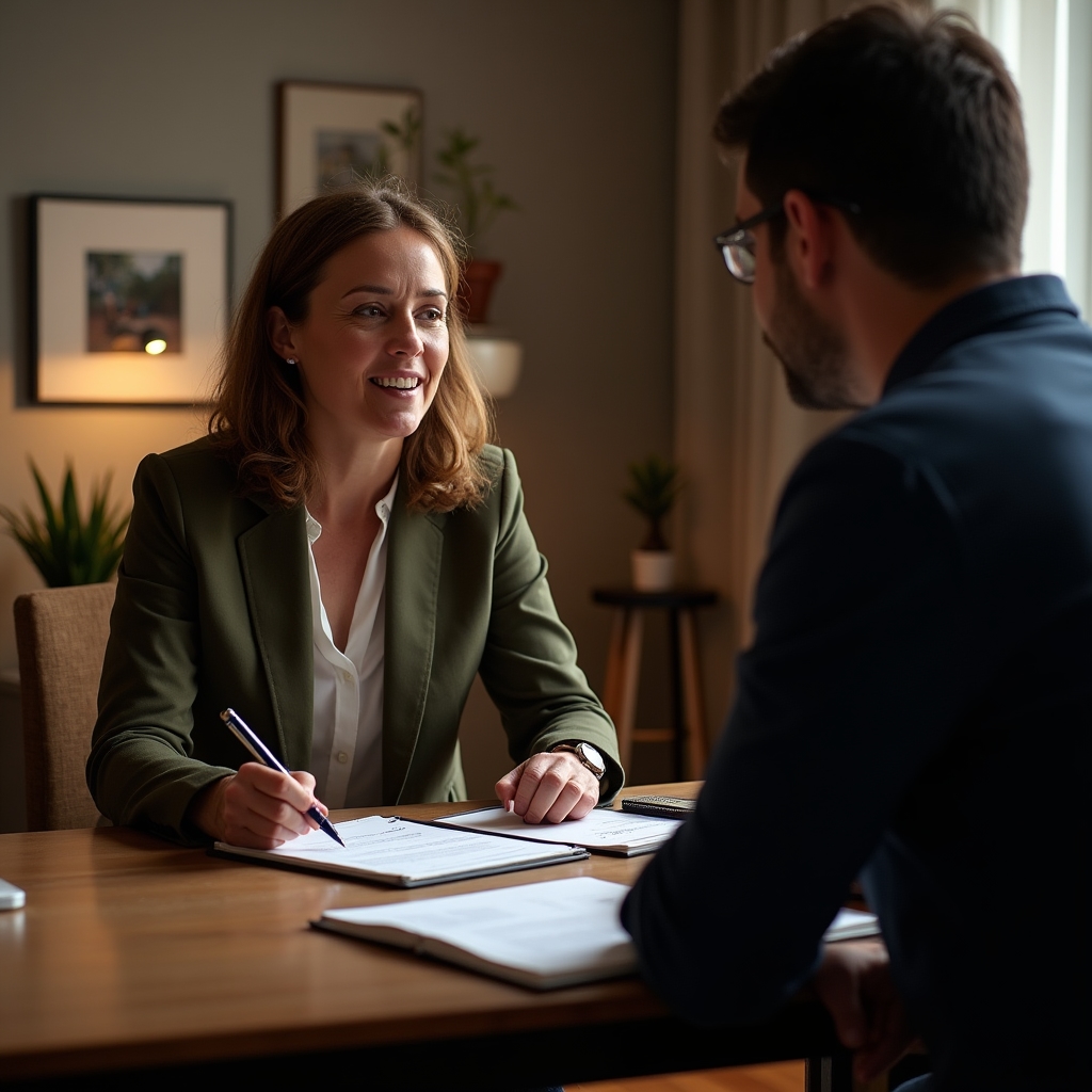 HR professional and manager in a structured coaching session, both engaged and taking notes